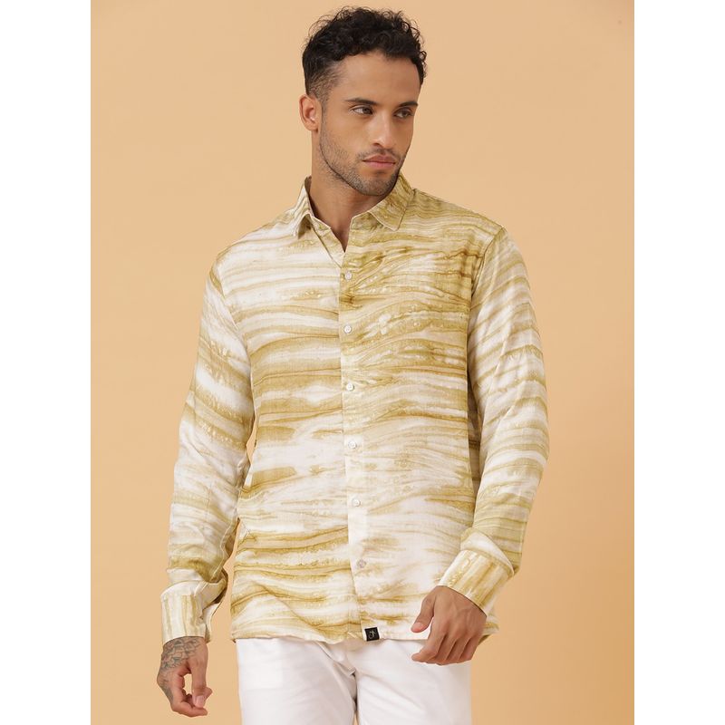 JAVINISHKA Olive Green Sustainable Tie Dye Pashmina Rayon Slim Fit Men Full Sleeves Shirt (XS)