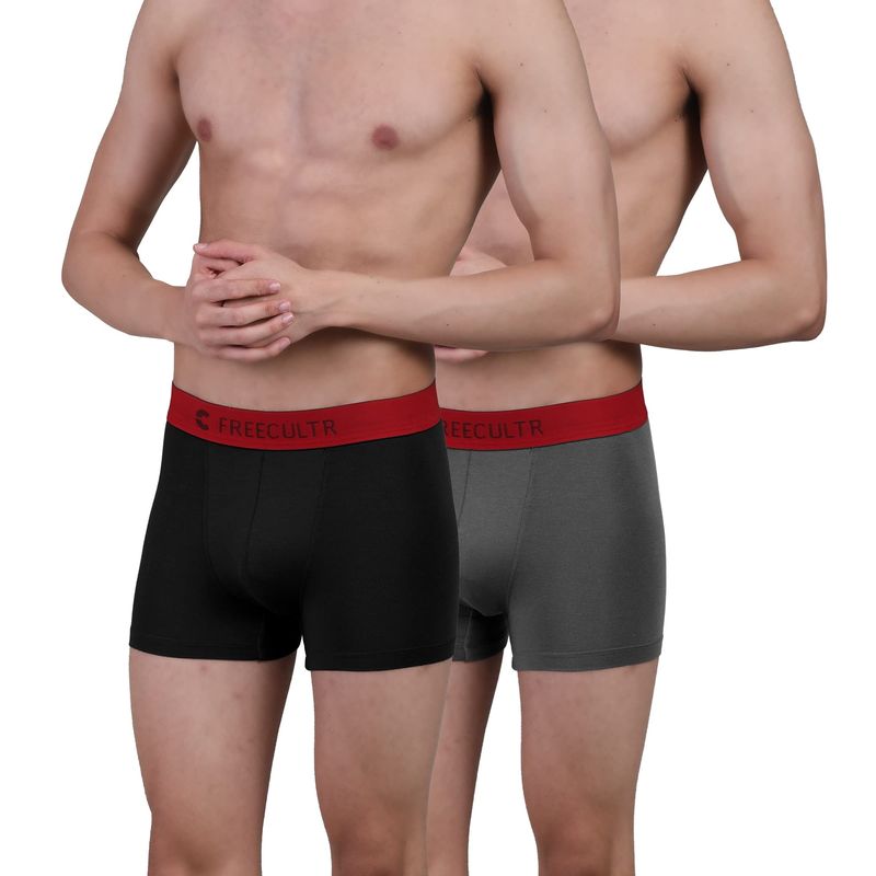 FREECULTR Mens Underwear AntiBacterial Micromodal AntiChaffing Trunk, Pack of 2 - Multi-Color (S)