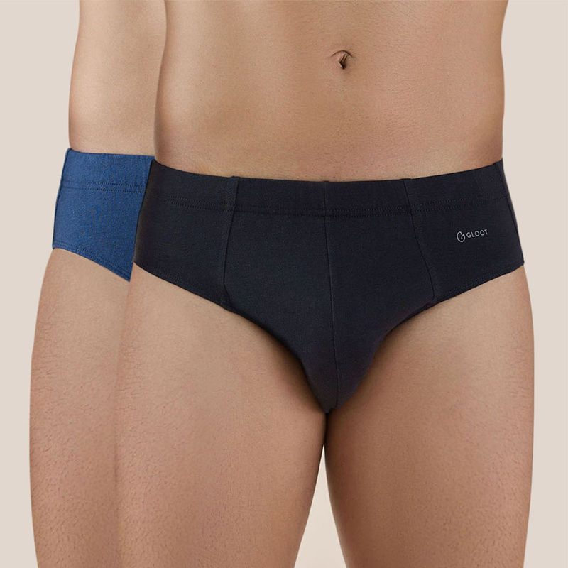 GLOOT Butter Blend Cotton Brief with Covered Elastic and Anti Odour-Pack of 2 GLI016 Jet Black-Navy (XL)