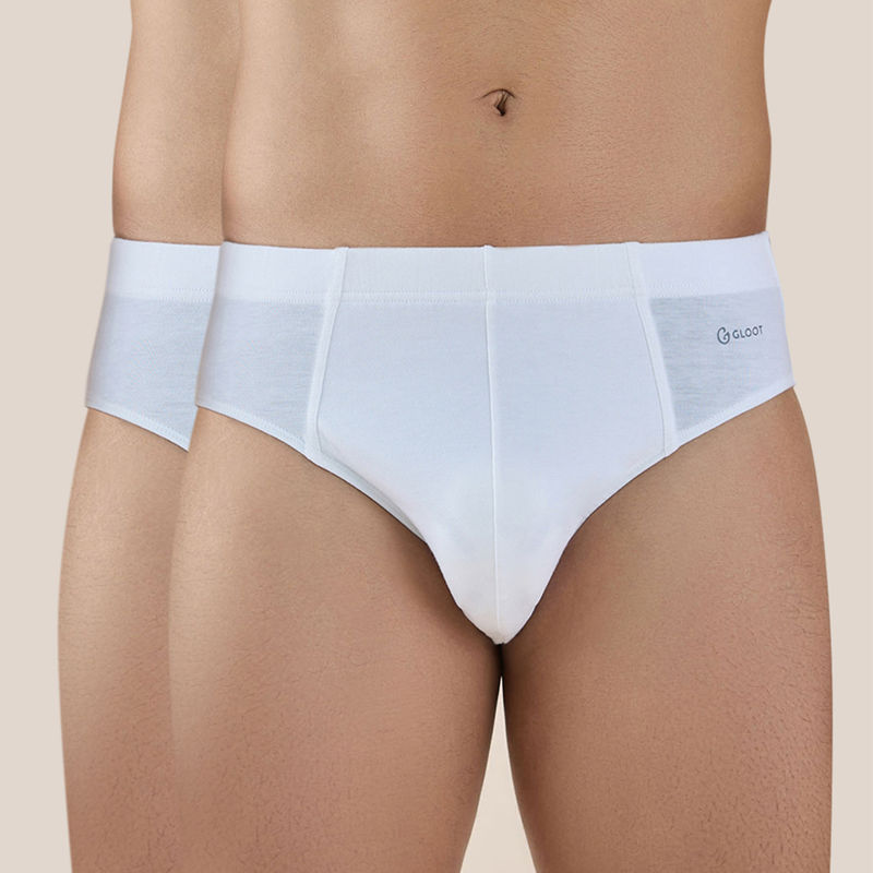 GLOOT Butter Blend Cotton Brief with Covered Elastic and Anti Odour-Pack of 2 GLI016 White (XL)