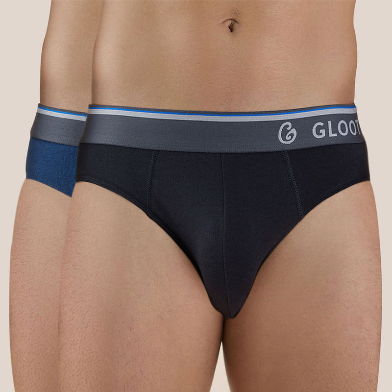 GLOOT Butter Blend Classic Brief with No-Itch Elastic and Anti Odour-Pack of 2 Jet GLI018 Black-Navy (S)