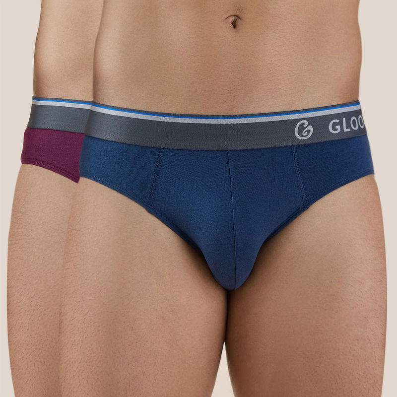 GLOOT Butter Blend Classic Brief with No-Itch Elastic and Anti Odour-Pack of 2 GLI018 Navy-Plum (XL)