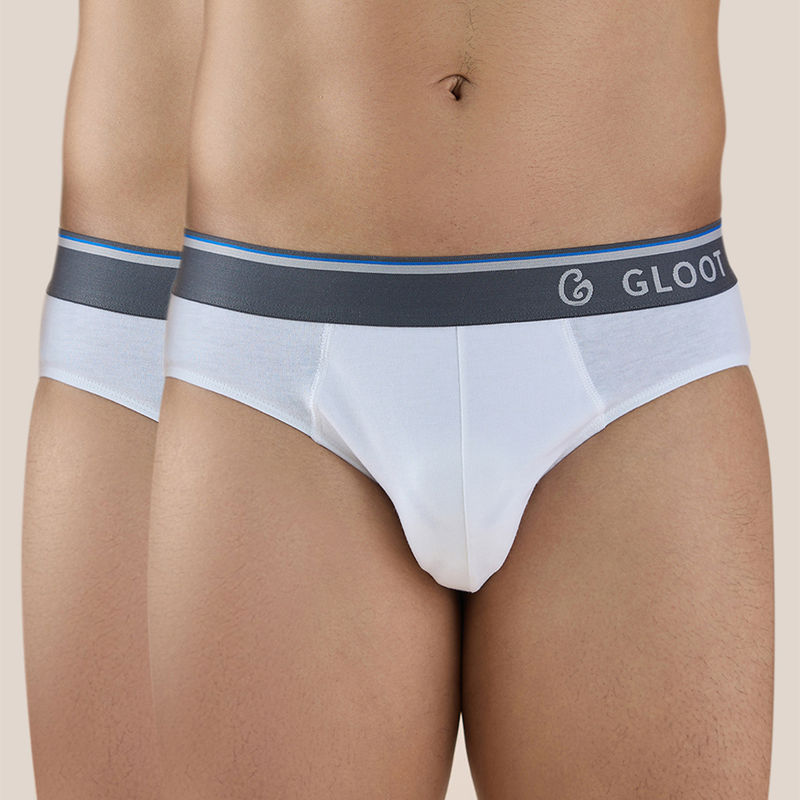 GLOOT Butter Blend Classic Brief with No-Itch Elastic and Anti Odour-Pack of 2 GLI018 White (S)