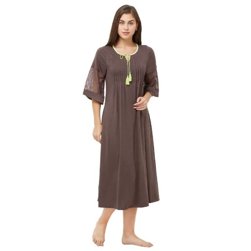 SOIE Womens Knee Length Soft Cotton Nightdress - Brown (M)(M)