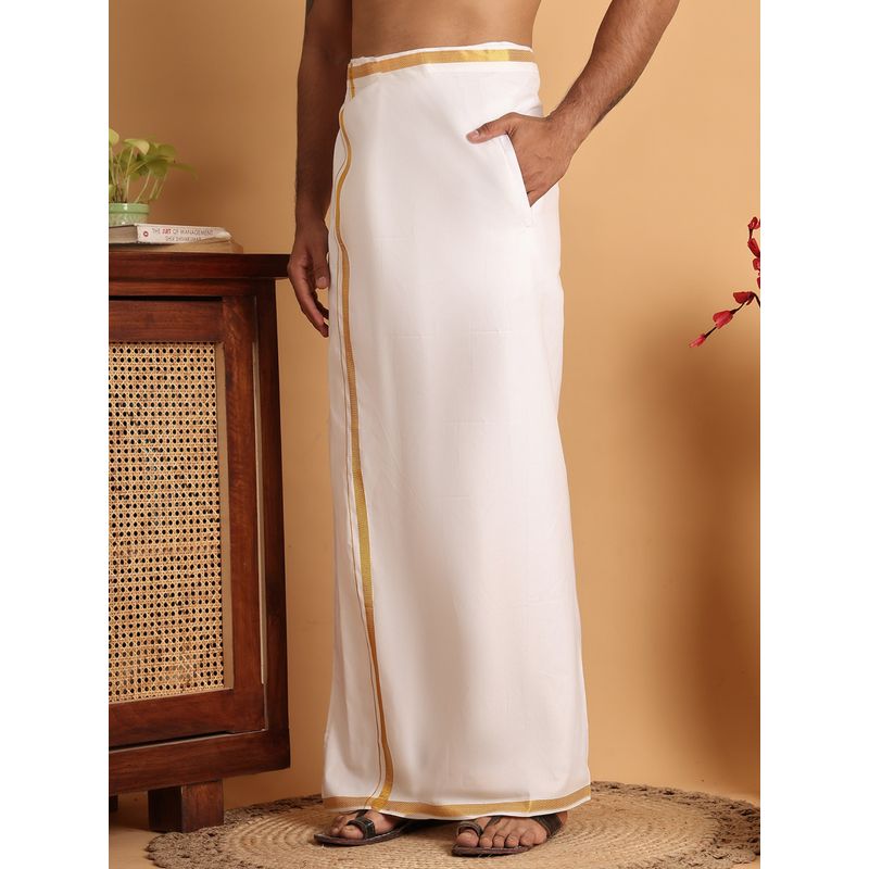 Jompers Readymade Pocket Dhoti with Golden Zari Border (S)