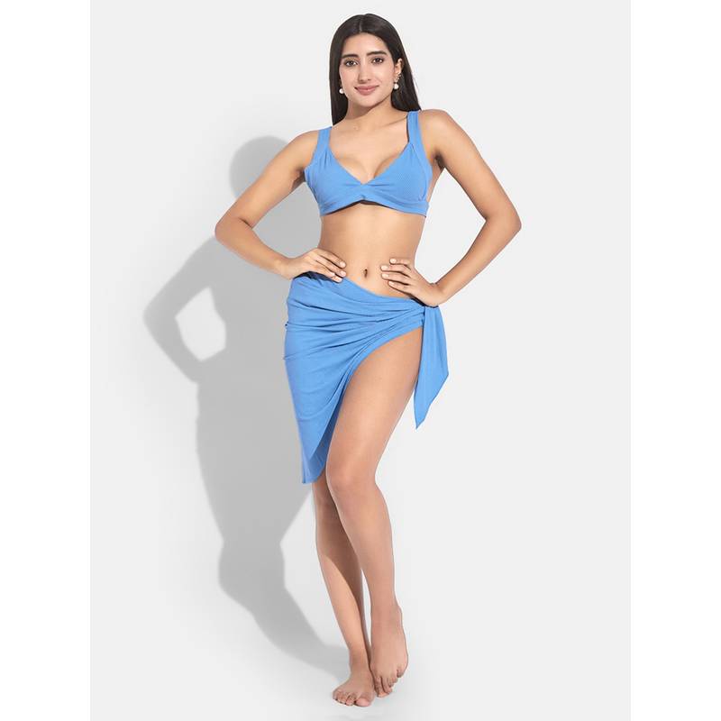 G Heist Women Ribbed Halter Neck Swimwear Bra and Panty with Sarong (XS)