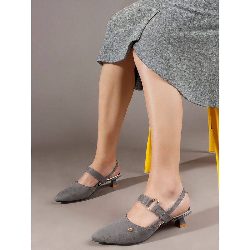 Carlton London Womens Pointed Toe Ankle Strap Sandals Heels - Grey (EURO 38)