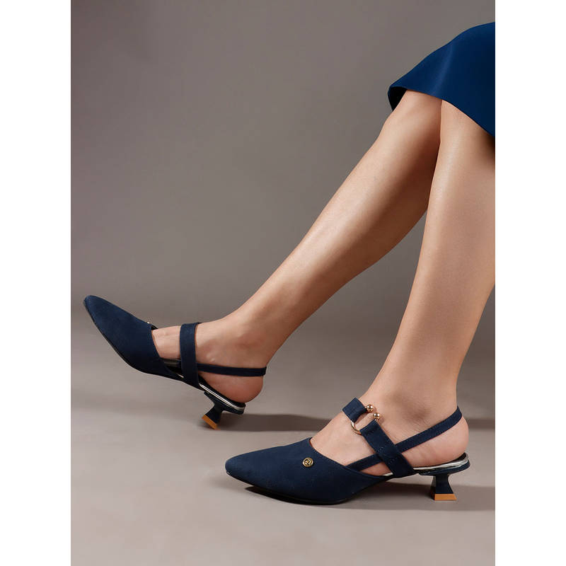 Carlton London Womens Pointed Toe Ankle Strap Sandals Heels - Navy Blue (EURO 36)