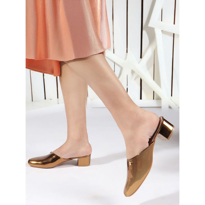 Carlton London Womens Glamorous Square Toe Block Mules Heels - Copper (EURO 36)