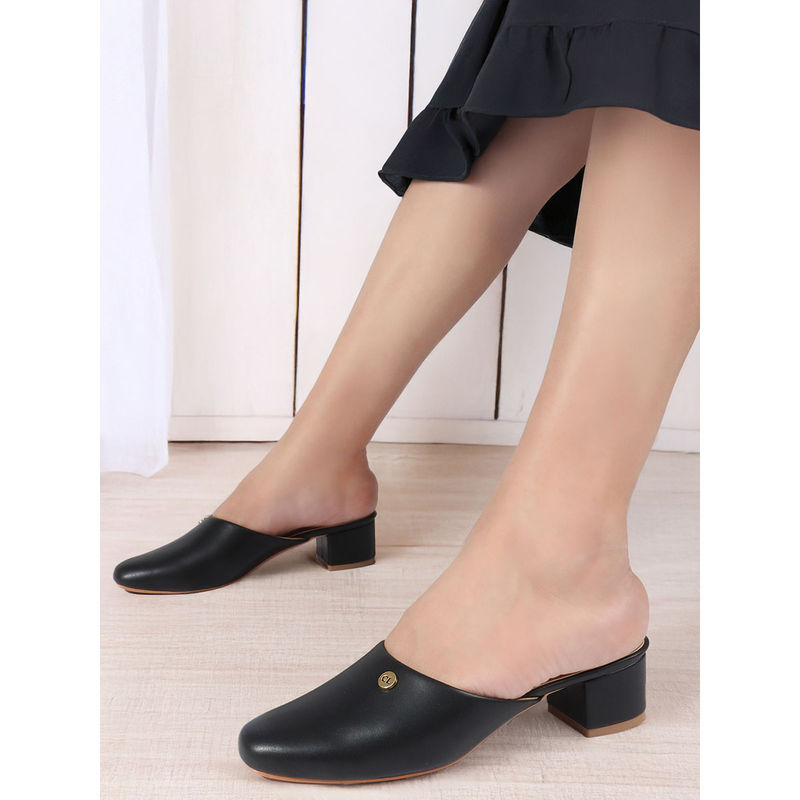 Carlton London Womens Comfortable Slip-On Square Toe Block Mules Heels - Black (EURO 36)
