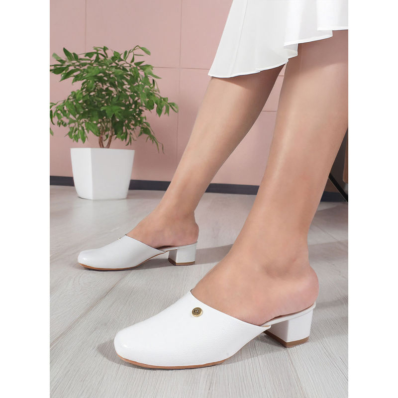 Carlton London Womens Square Toe Textured Block Mules Heels - White (EURO 36)