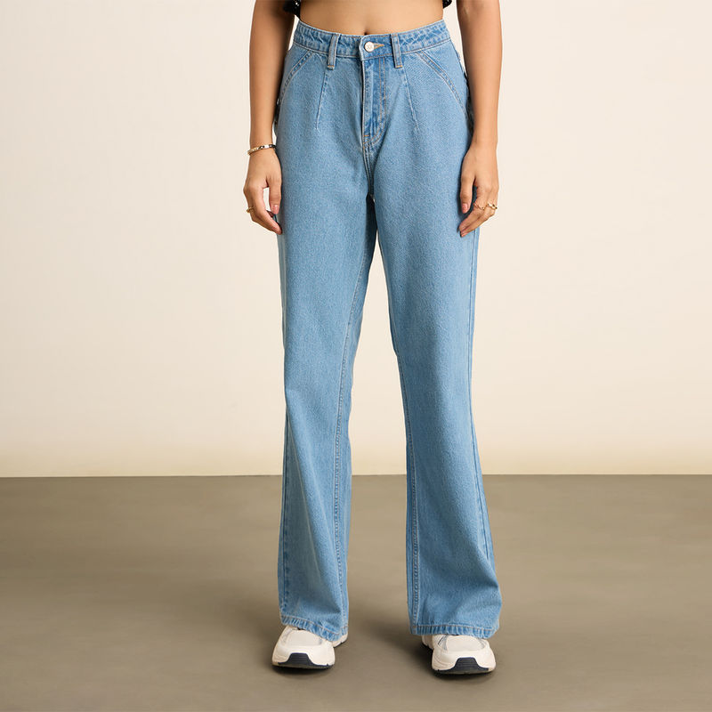 Twenty Dresses by Nykaa Fashion Mid Blue Wide Leg High Waist Denims (30)