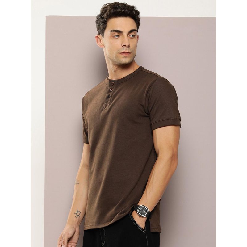DILLINGER Brown Solid Regular Henley T-Shirt (S)