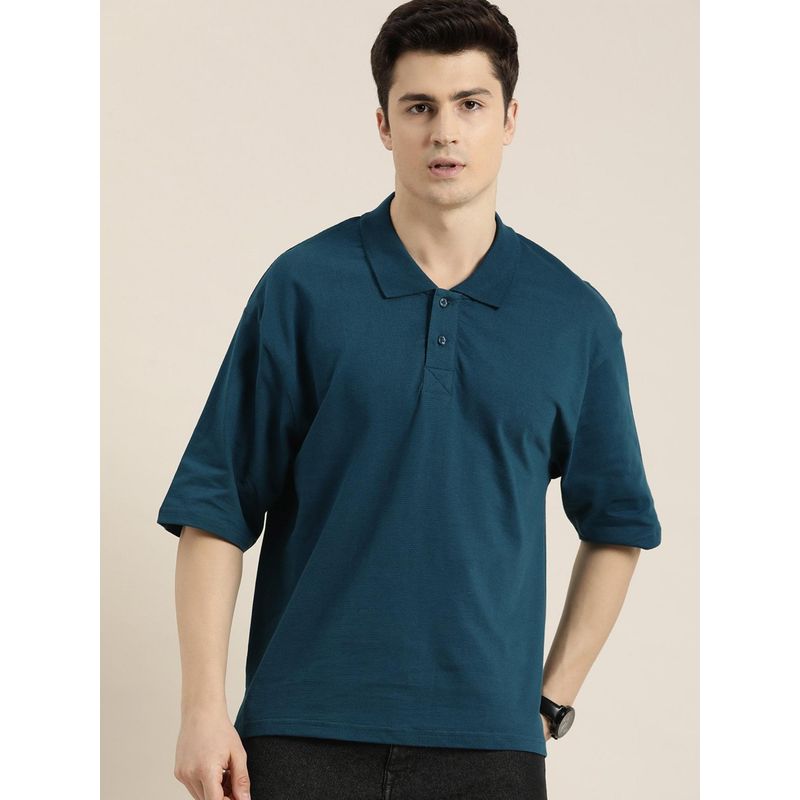 DILLINGER Blue Solid Oversized Polo T-Shirt (S)