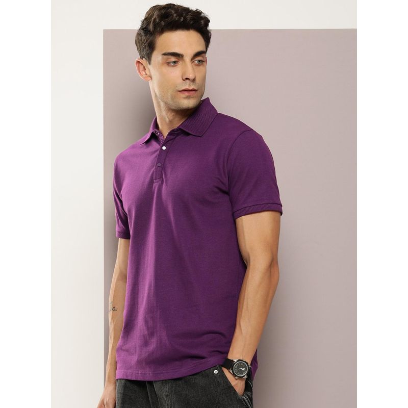 DILLINGER Lavender Solid Regular Snap Polo T-Shirt (S)