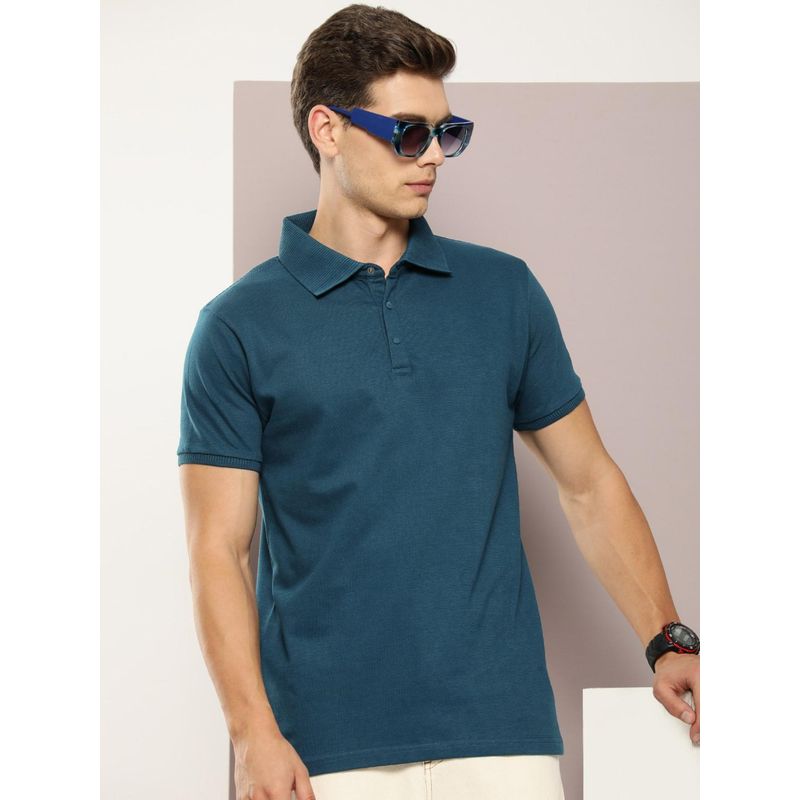 DILLINGER Blue Solid Regular Snap Polo T-Shirt (S)
