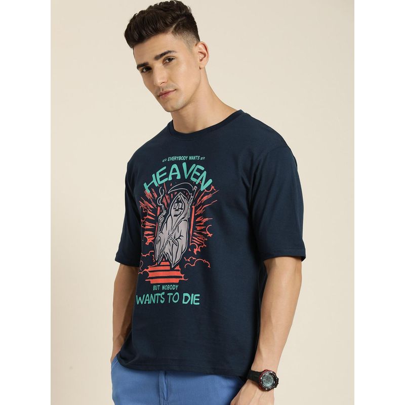 Difference of Opinion Navy Blue Graphic Oversized T-Shirt (M)