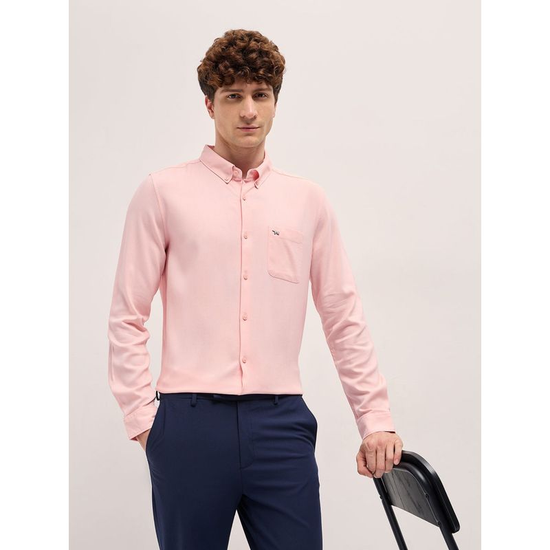 THE BEAR HOUSE Men Pink Solid Slim Fit Formal Shirt (S)