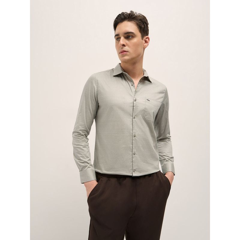 THE BEAR HOUSE Men Grey Cotton Printed Tailored Fit Formal Shirt (XL)