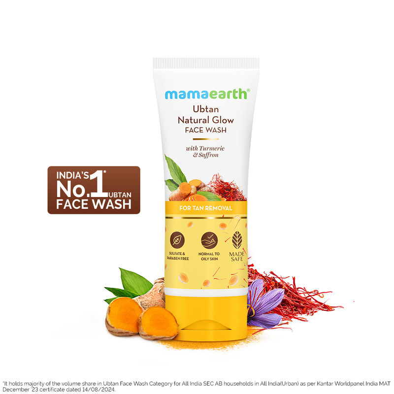 Mamaearth Ubtan Face Wash With Turmeric & Saffron For Tan Removal 100 ml | Skin Brightening