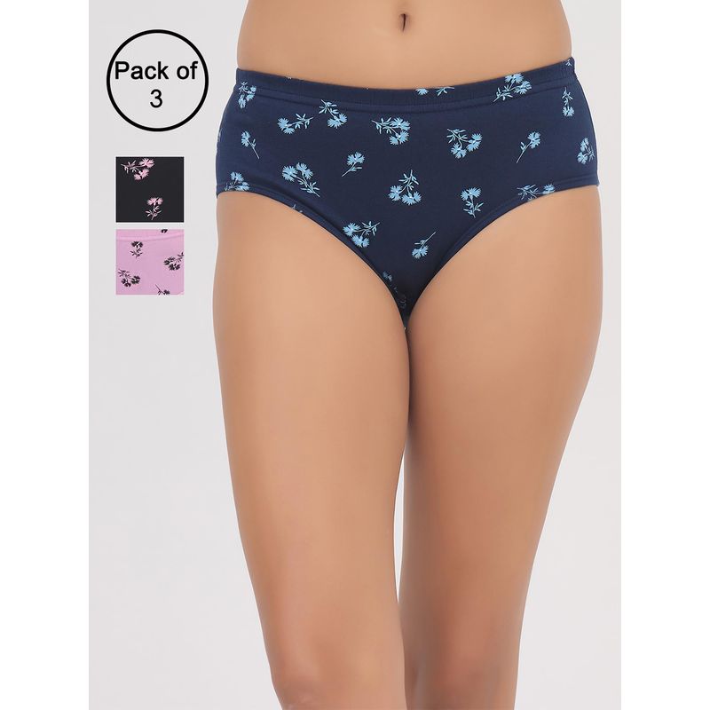 Clovia Women Multi-Color Cotton Floral Printed Hipsters Panties (Pack of 3) (L)