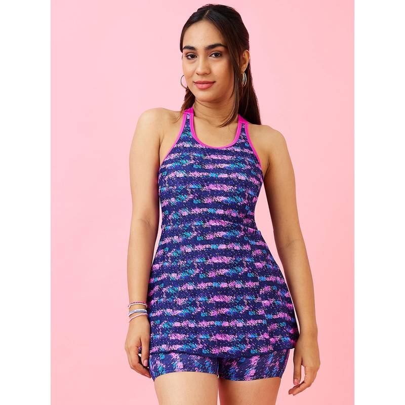 LYCOT Women Halter Neck Swimwear with Attached Shorts (M)