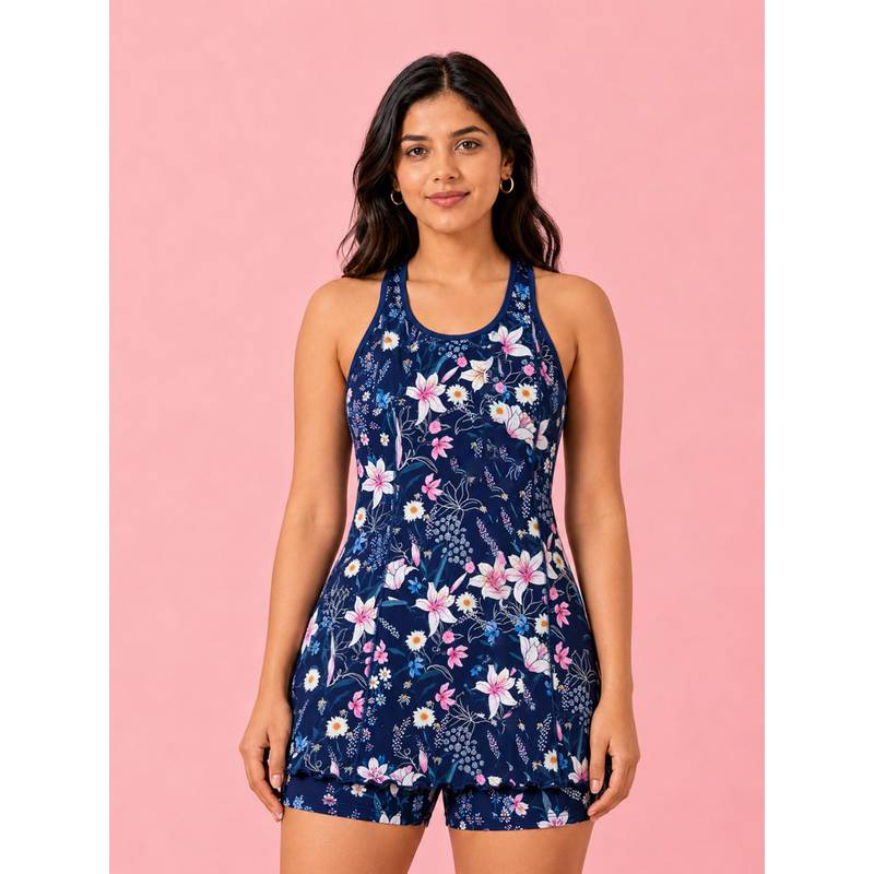 LYCOT Women Halter Neck Swimwear with Attached Shorts (S)