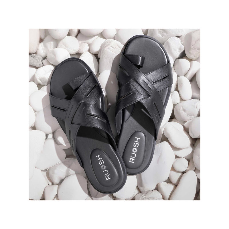 Ruosh The Vega Black Men Casual Slip On Sandals (EURO 41)