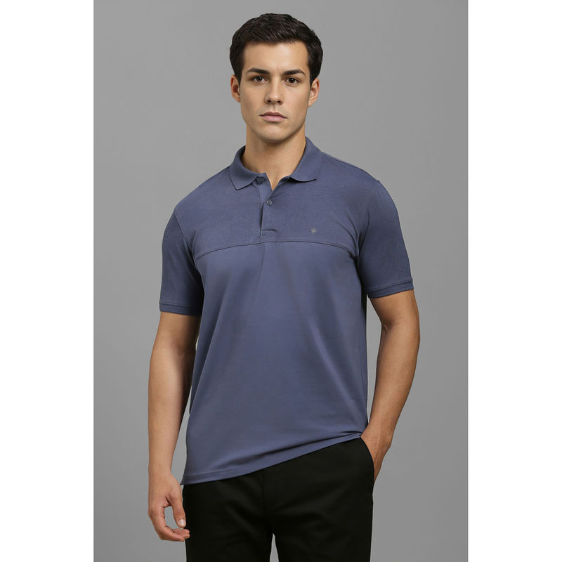 Louis Philippe Blue Printed Slim Fit Polo T-Shirt (M)