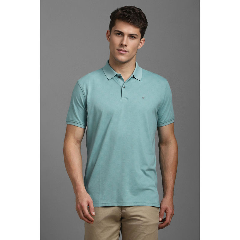 Louis Philippe Blue Self Design Slim Fit Polo T-Shirt (XL)