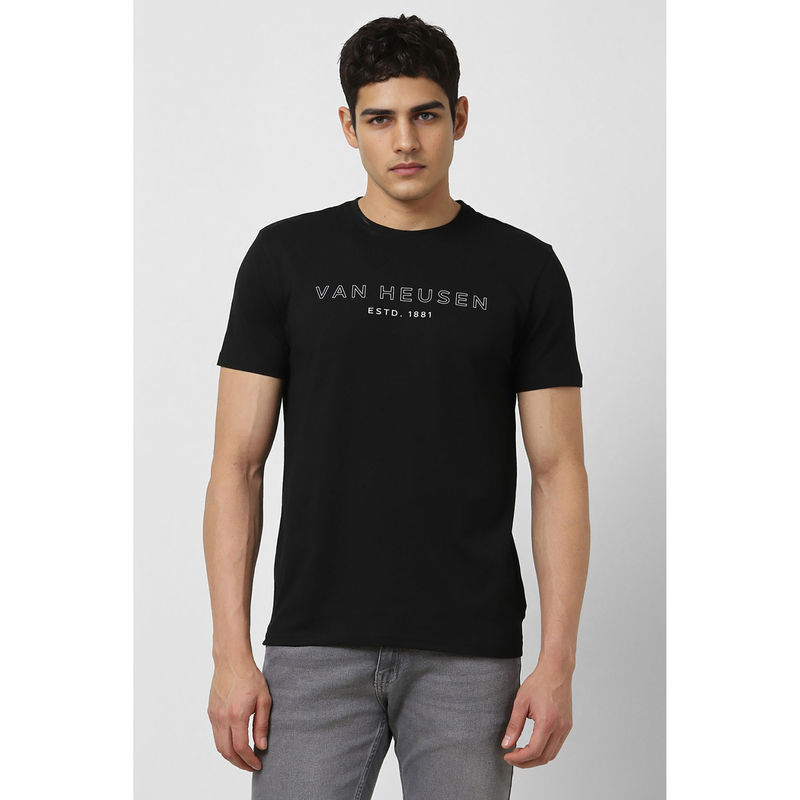 Van Heusen Black Solid Regular Fit T-Shirt (M)