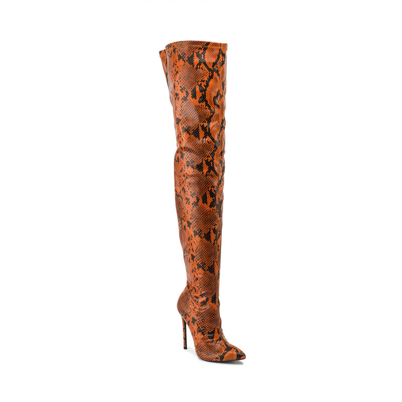 Buy Truffle Collection Orange Snake Pointed Stiletto Thigh High