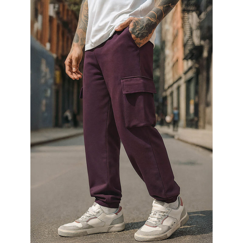 Bewakoof Air 1.0 Men's Fig Maroon Oversized Cargo Joggers (S)
