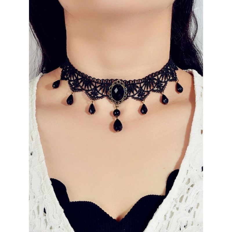 Buy Yellow Chimes Black Fabric Lace With Black Stone Hanging