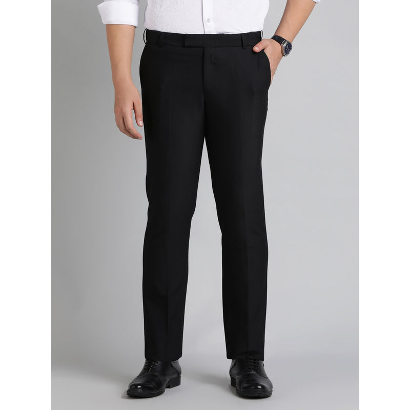 Metal Black Terry Rayon Solid Formal Trouser (38)