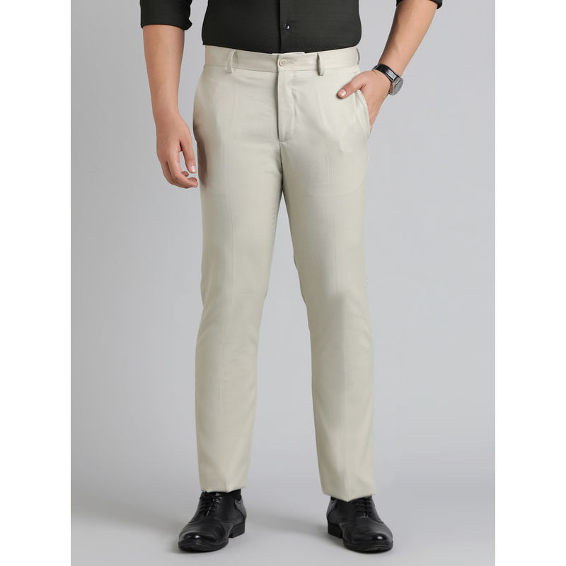 Greenfibre Beige Poly Viscose Solid Formal Trouser (36)