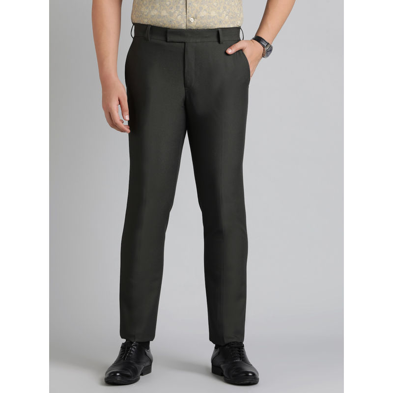 Metal Dark Grey Terry Rayon Solid Formal Trouser (38)