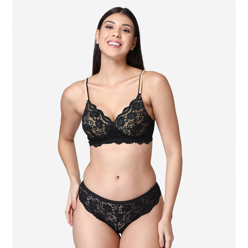 Abelino Bridal Lace Lingrie Set - Black (36B)