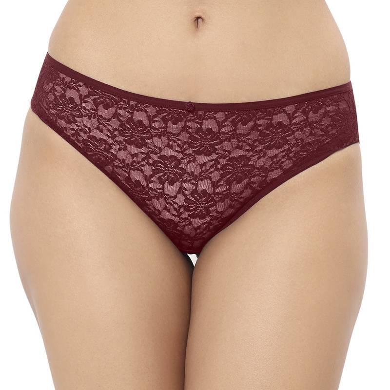 Amante Solid Three Forth Coverage Low Rise Bikini Panty Red (L)