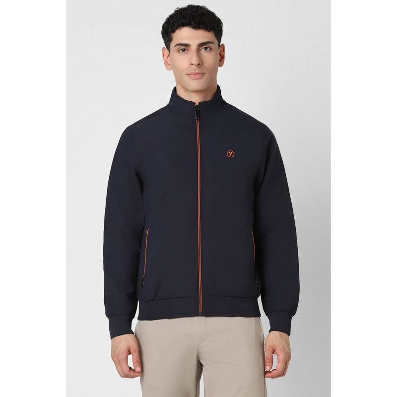 Van Heusen Men Navy Blue Solid Casual Jacket (M)