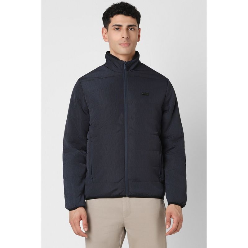 Van Heusen Men Navy Blue Print Casual Jacket (M)