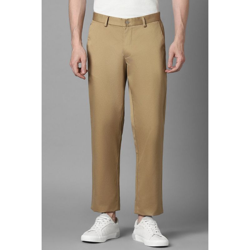 Louis Philippe Men Khaki Regular Fit Solid Flat Front Formal Trousers (38)