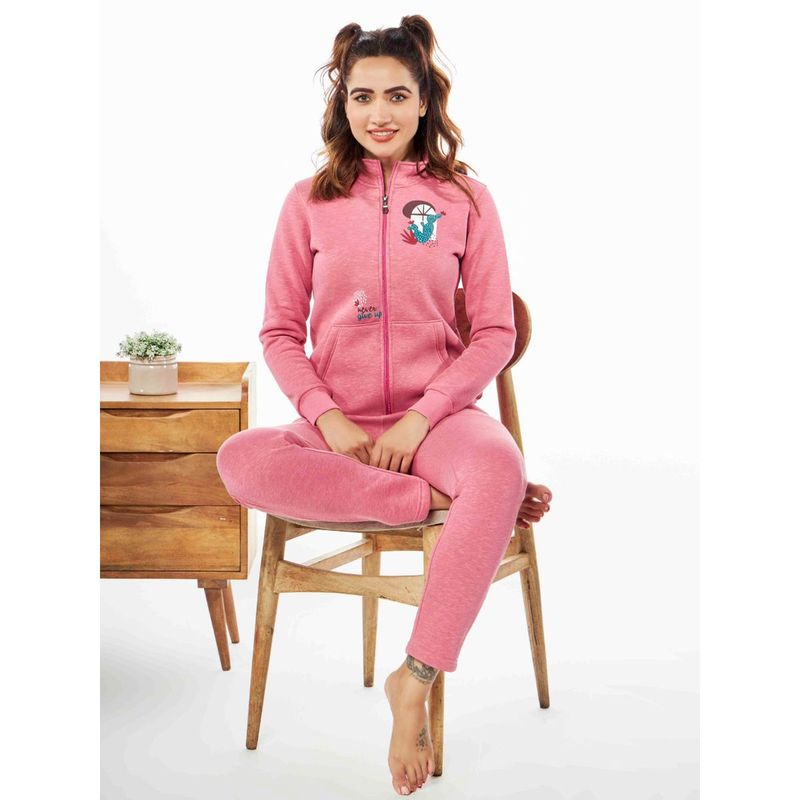 July Nightwear Winter Collection For Women Pink Fleece Track Suit with Zipper (3XL)