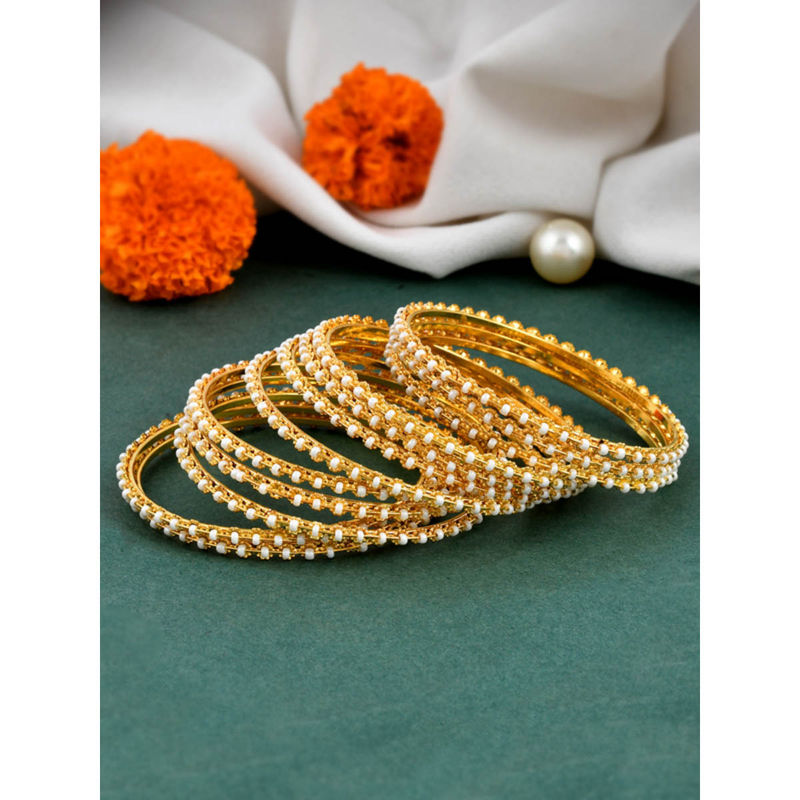 Shoshaa Gold Plated Beaded Bangles (Set of 12) (2.8)