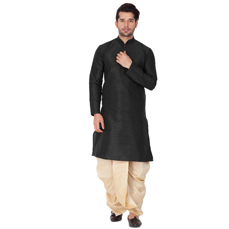 Vastramay by Vastramay Men Black Silk Blend Kurta and Dhoti (Set of 2) (L)