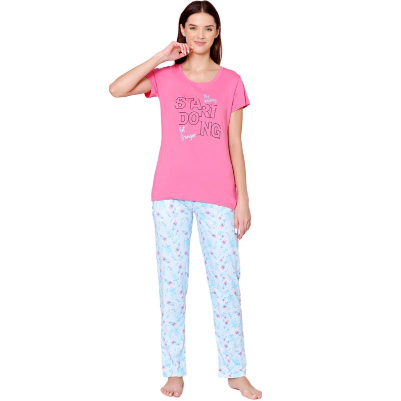 Bodycare Womens Combed Cotton T-Shirt & Pyjama BSLS11004 Pink (Set of 2) (M)