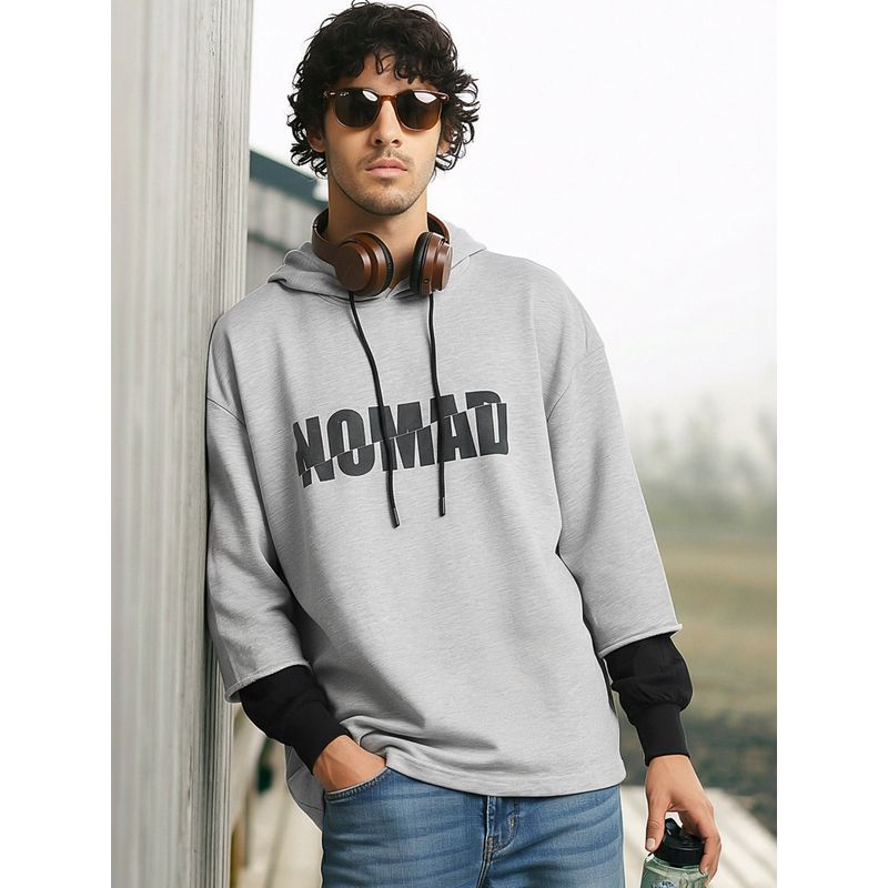 Bewakoof Men's Grey No Mad Typography Super Loose Fit Hoodies (S)