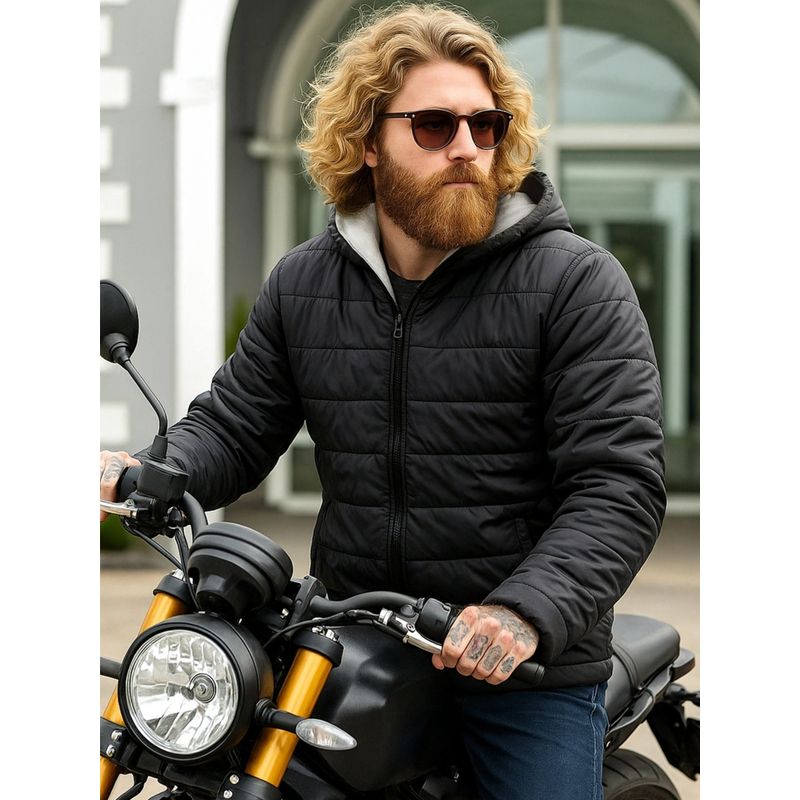 Bewakoof Men's Black & White Reversible Oversized Puffer Jacket (L)