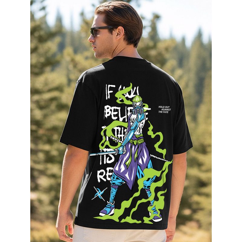 Bewakoof Men's Black Andre Graphic Printed Oversized T-shirt (M)