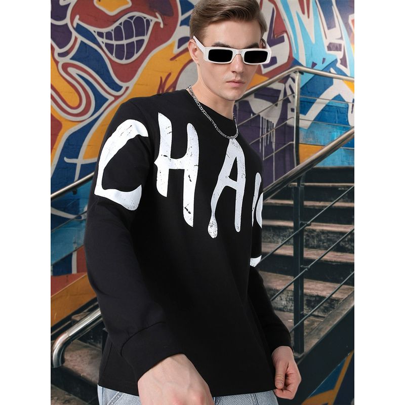 Bewakoof Men's Black Chaos Typography Oversized T-shirt (M)
